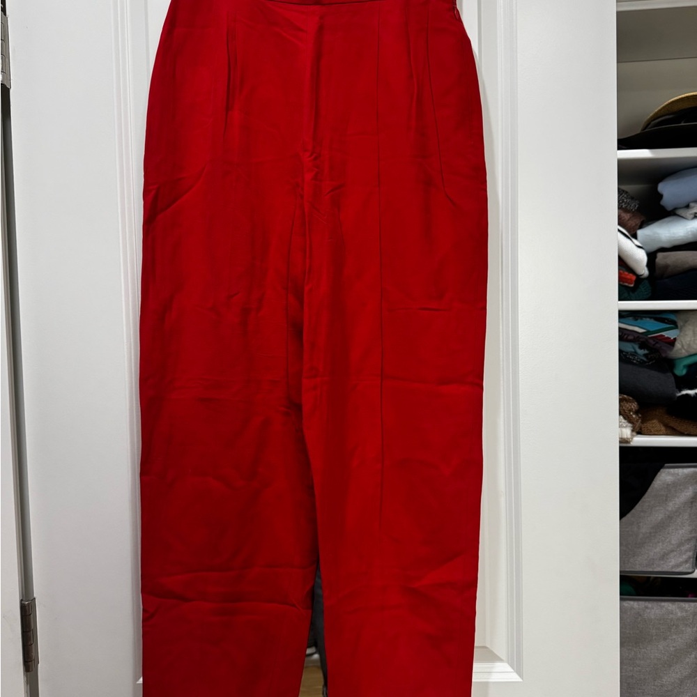 Josephine Chaus Petite Red Silk-Linen Pants